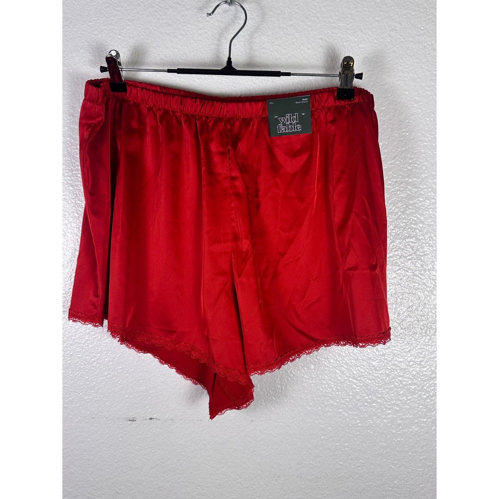 Wild Fable Red Satin Boxer Shorts Lace Trim Sleepwear XXL‎ NWT